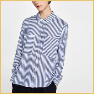 Zara Basic Blue and White Striped Shirt